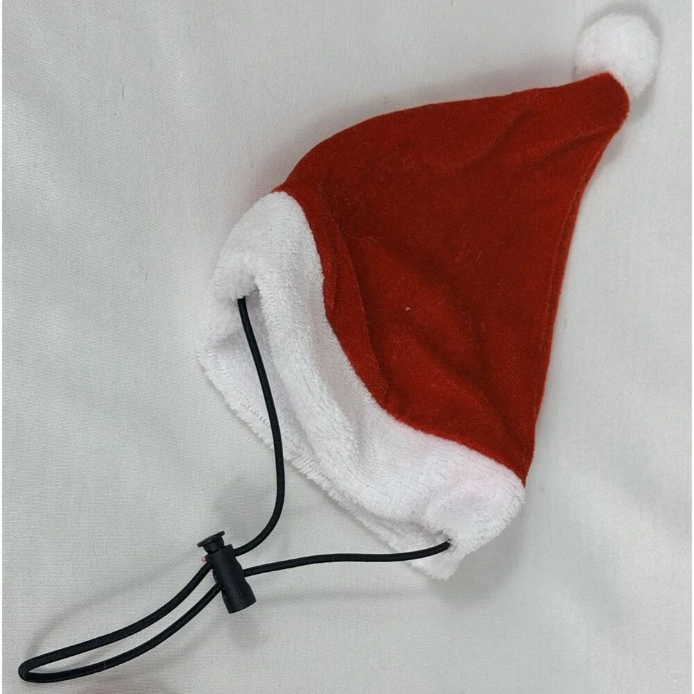 Pet Santa Christmas Red Hat and Collar Adjustable Straps with White Border